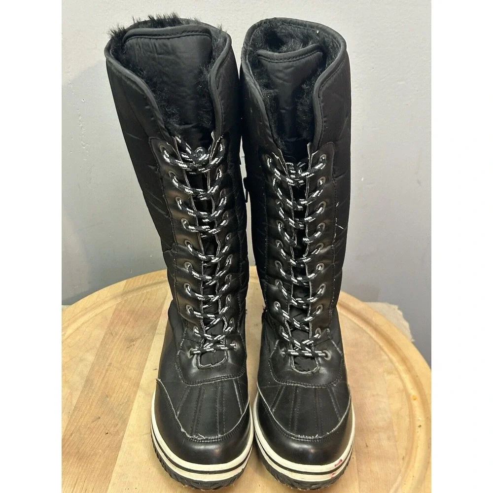 AU Air Underground Boots Womens 7 Quilted Lace Up Side Zip Black Tall Warm